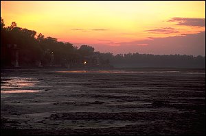 Ghat from Yamuna bank opposite the Taj Mahal, at dusk.